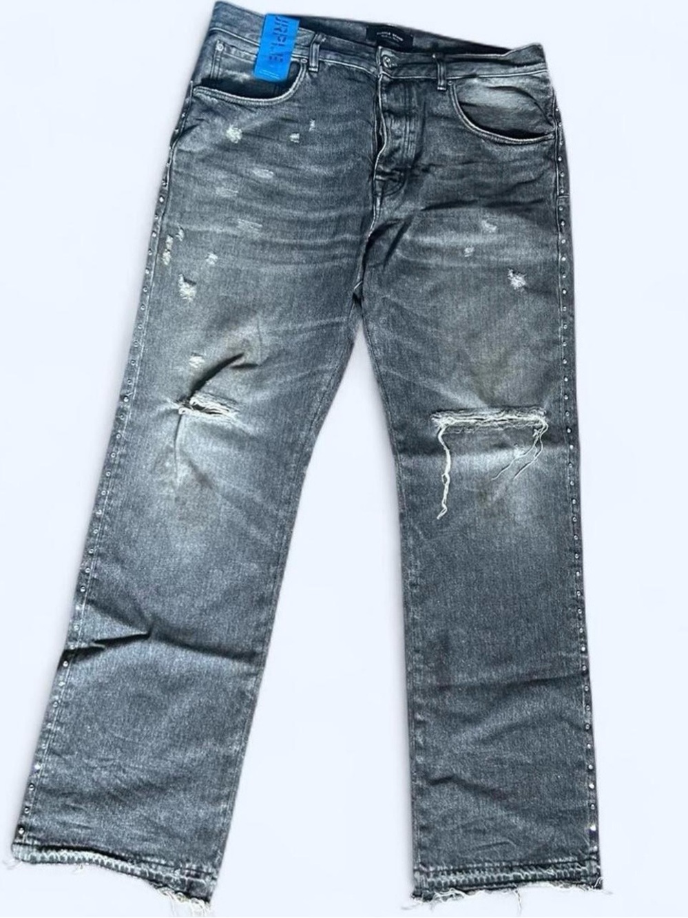 Men's Purple Brand Distressed Gray Jeans
